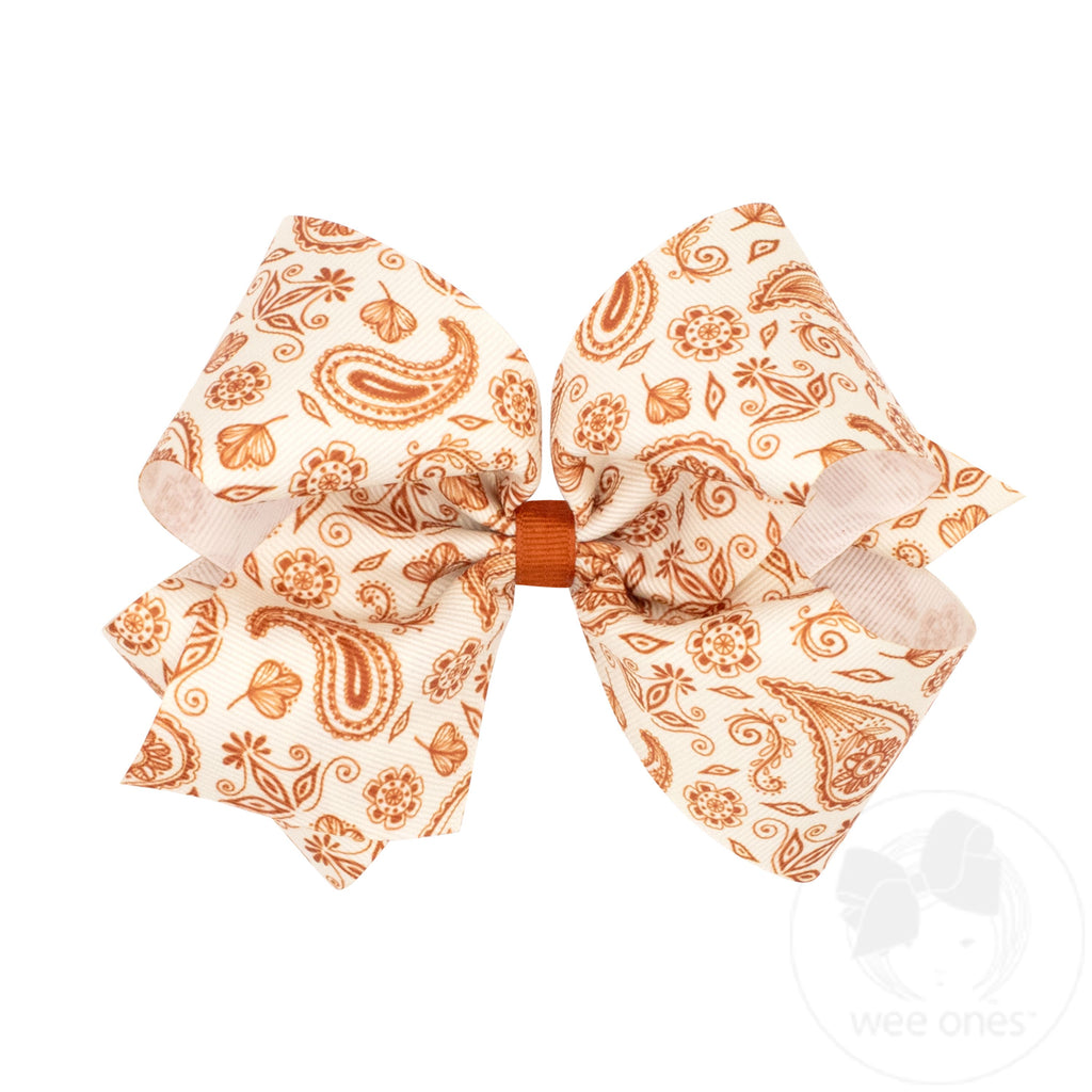 King Burnt Orange Paisley Print Hair Bow