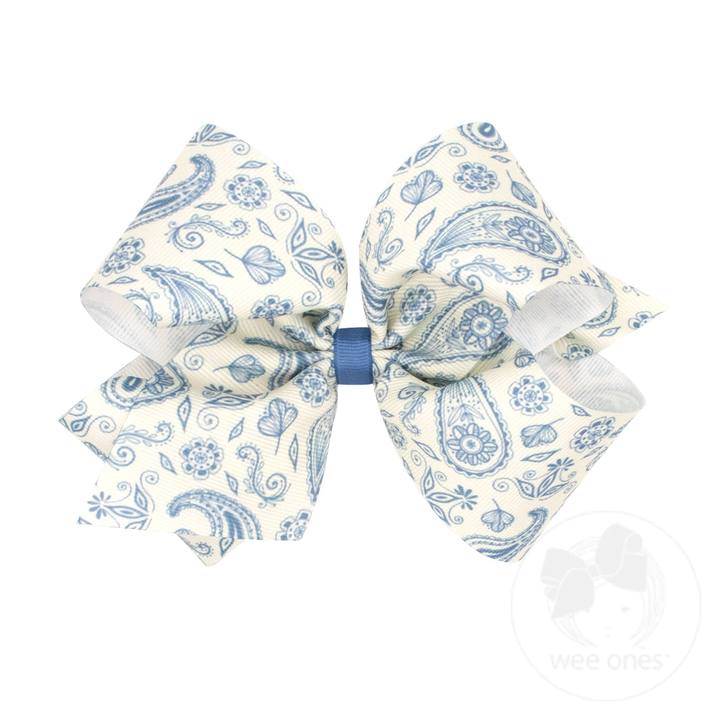 King Blue Paisley Print Hair Bow