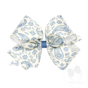 King Blue Paisley Print Hair Bow