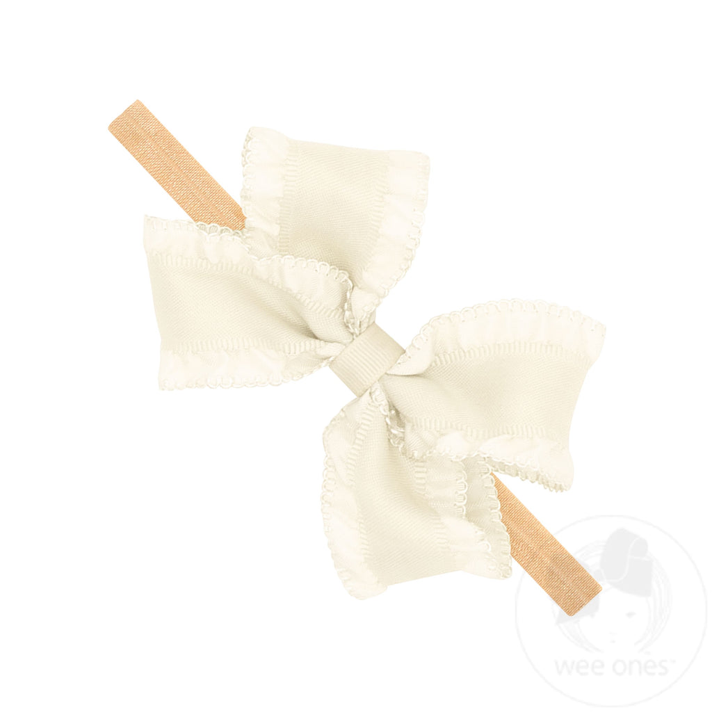 Medium Ruffle Edge Satin Grosgrain Underlay Bow on Baby Band