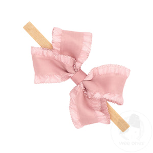 Medium Ruffle Edge Satin Grosgrain Underlay Bow on Baby Band