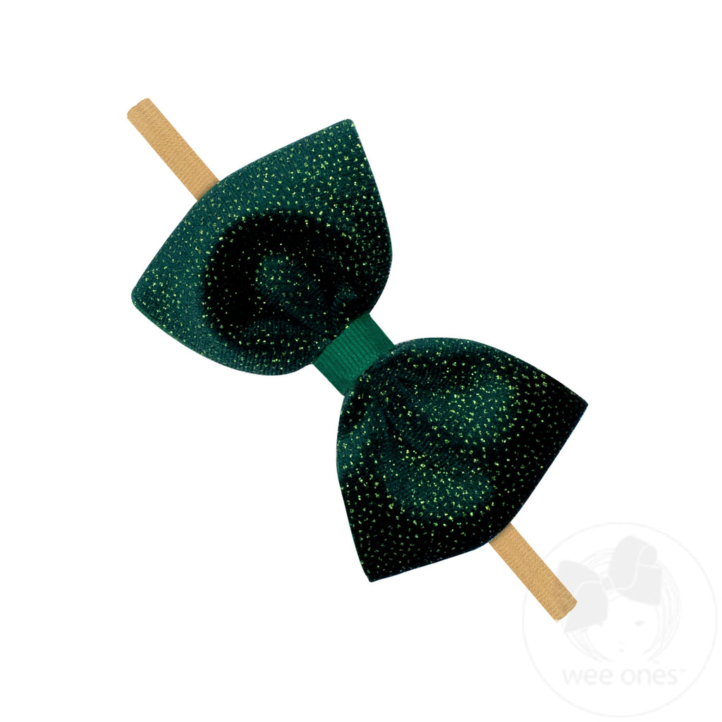 Medium Sparkle Velvet Grosgrain Underlay Bowtie on Baby Band