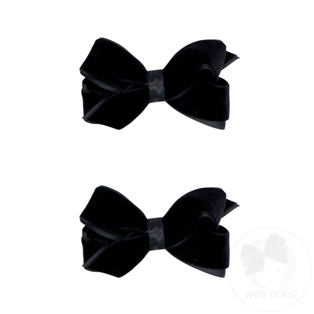 Mini Velvet with Satin Underlay Hair Bow Two Pack