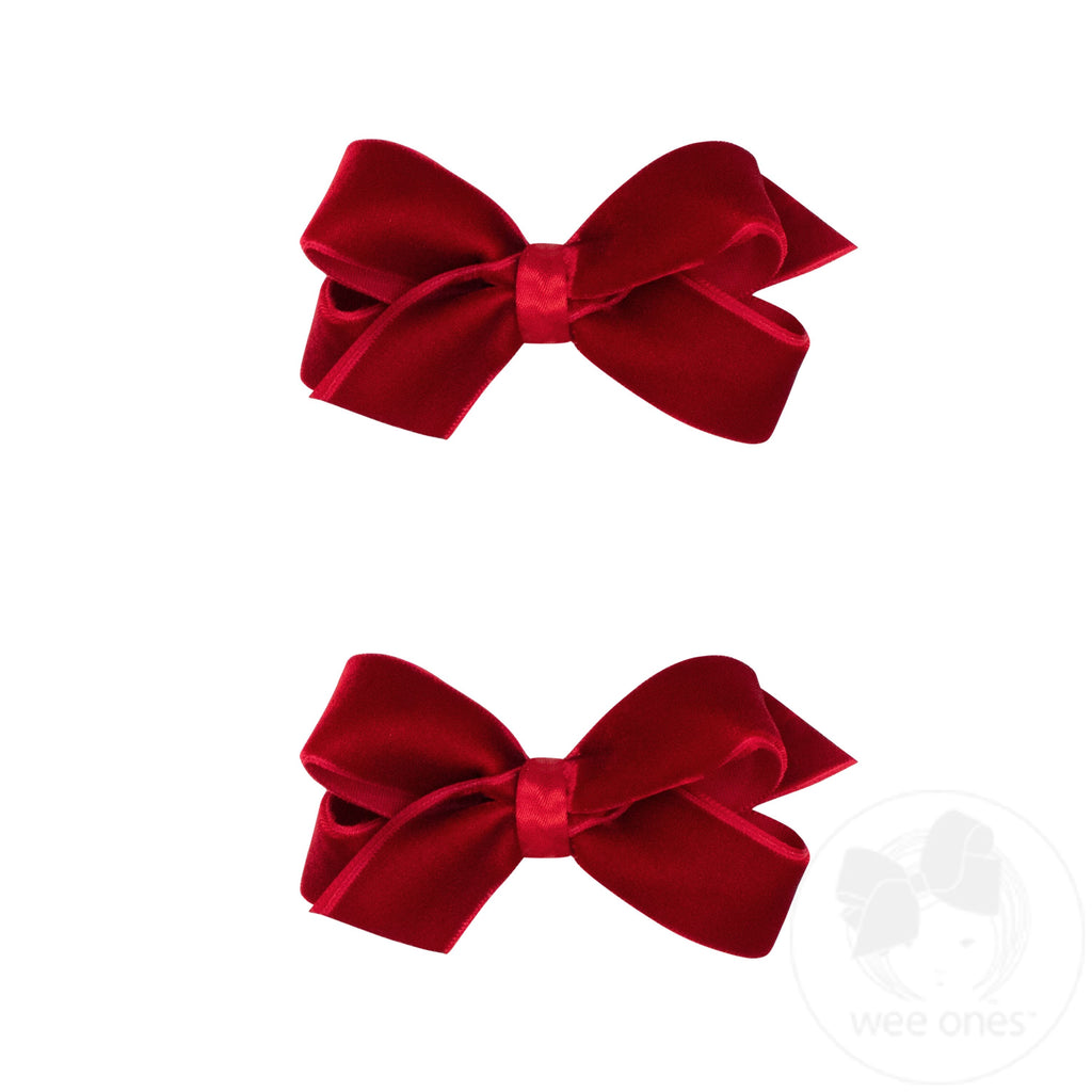 Mini Velvet with Satin Underlay Hair Bow Two Pack