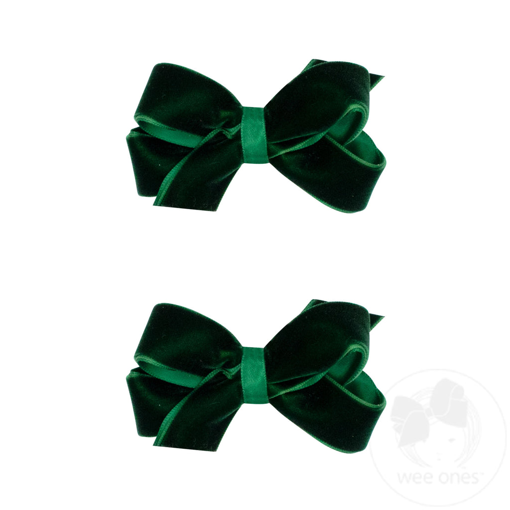 Mini Velvet with Satin Underlay Hair Bow Two Pack