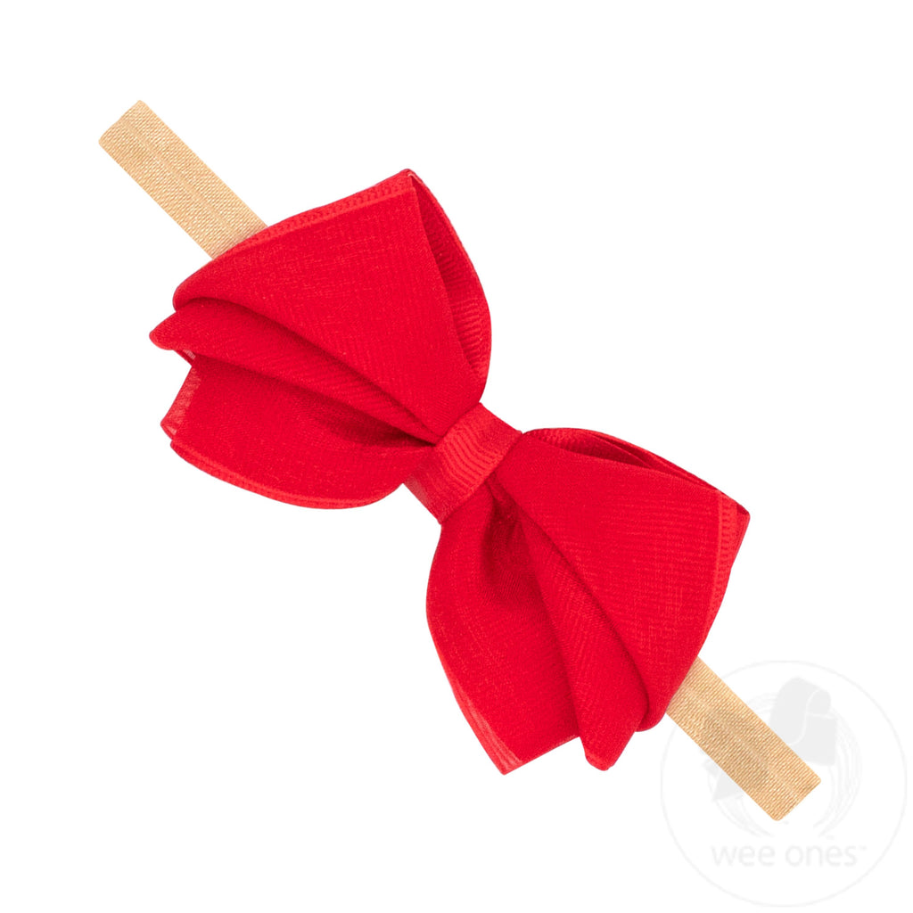 Small Pleated Organza Grosgrain Underlay Bow on Baby Band