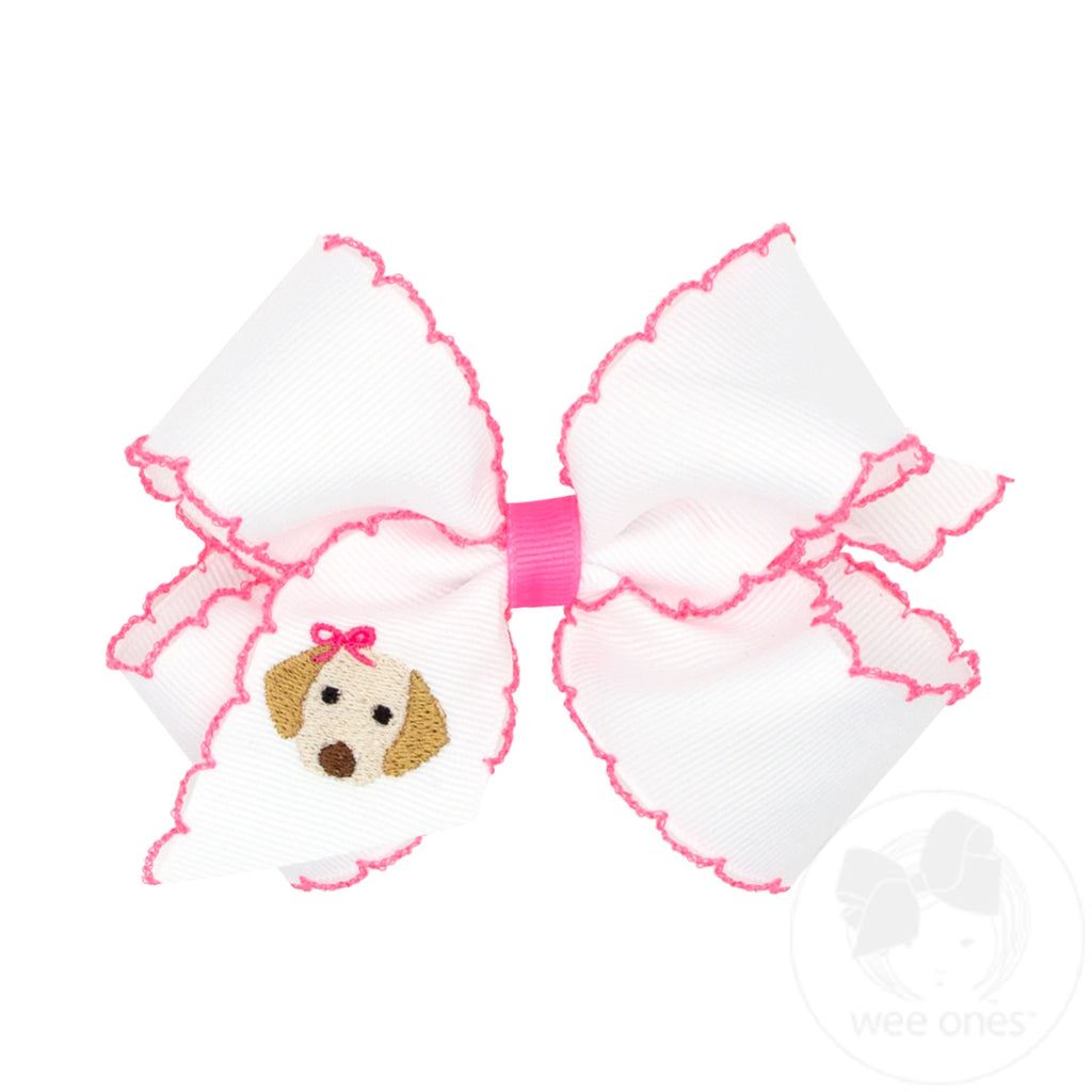 Medium Puppy Dog Embroidered Moonstitch Hair Bow