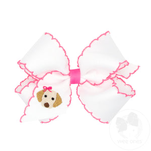 Medium Puppy Dog Embroidered Moonstitch Hair Bow