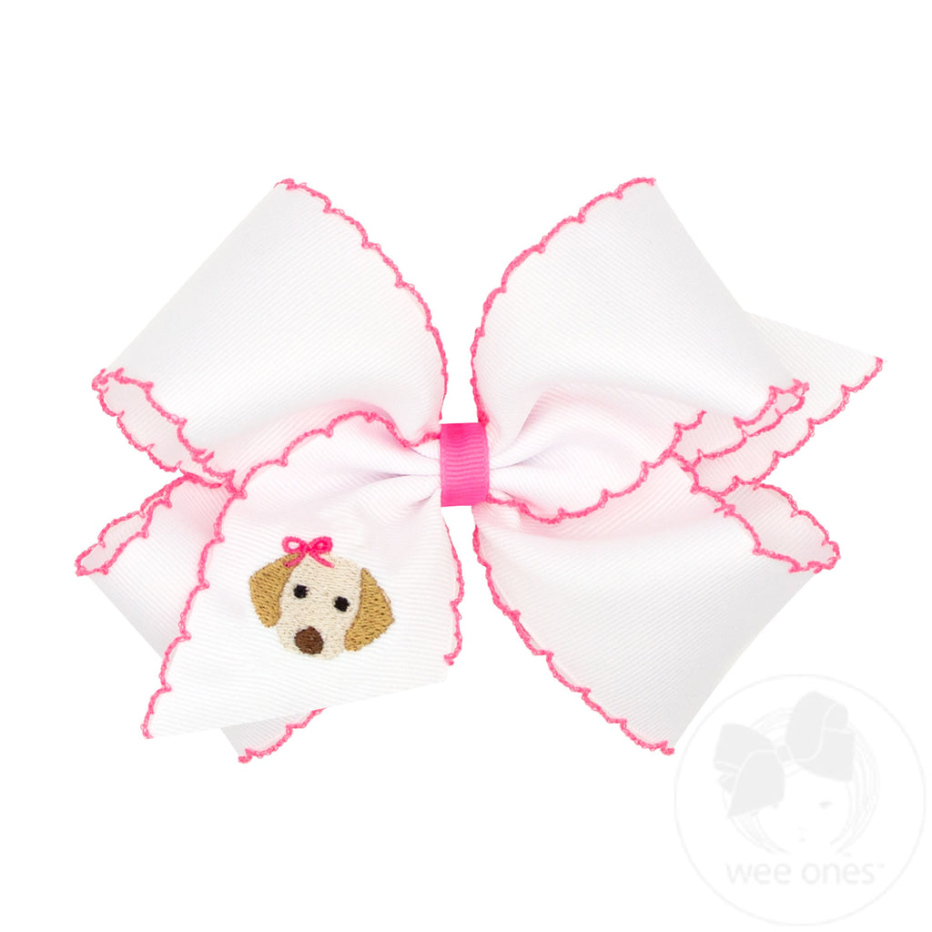 King Puppy Dog Embroidered Moonstitch Hair Bow