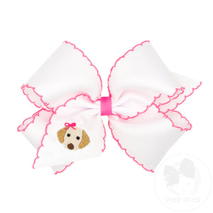 King Puppy Dog Embroidered Moonstitch Hair Bow
