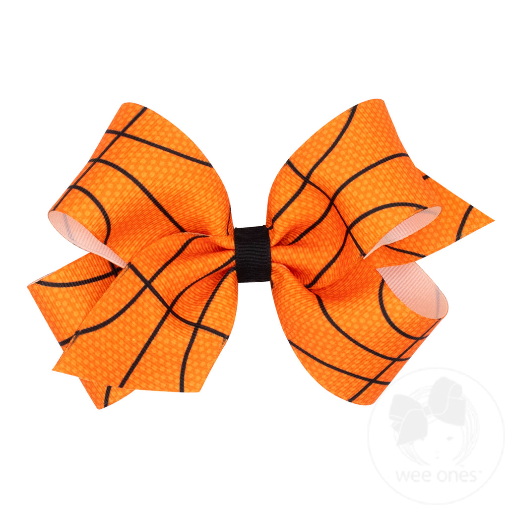 Medium Grosgrain Basketball Print Hair Bow
