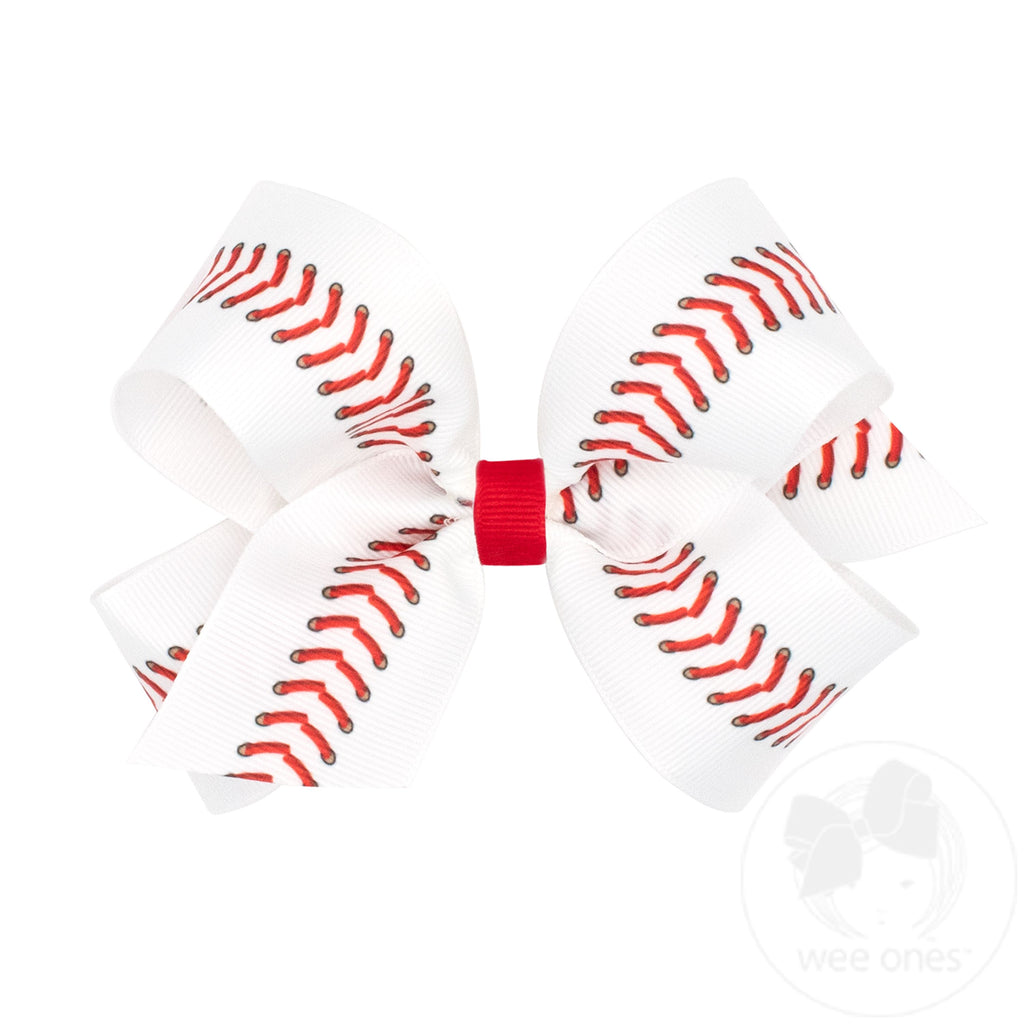 Medium Grosgrain Baseball Print Hair Bow