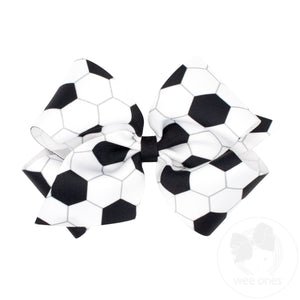 King Grosgrain Soccer Ball Print Hair Bow