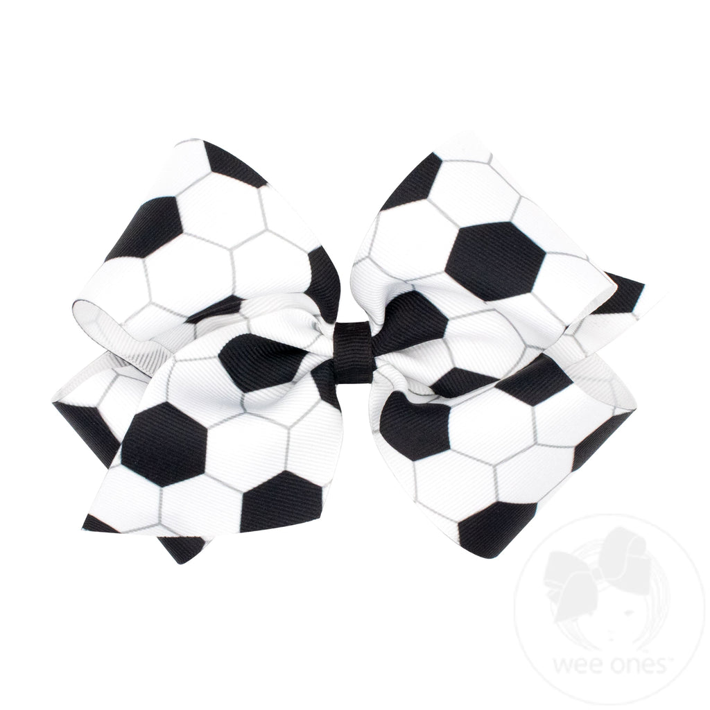 King Grosgrain Soccer Ball Print Hair Bow