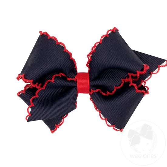 Small Moonstitch Grosgrain Hair Bow with Contrasting Wrap