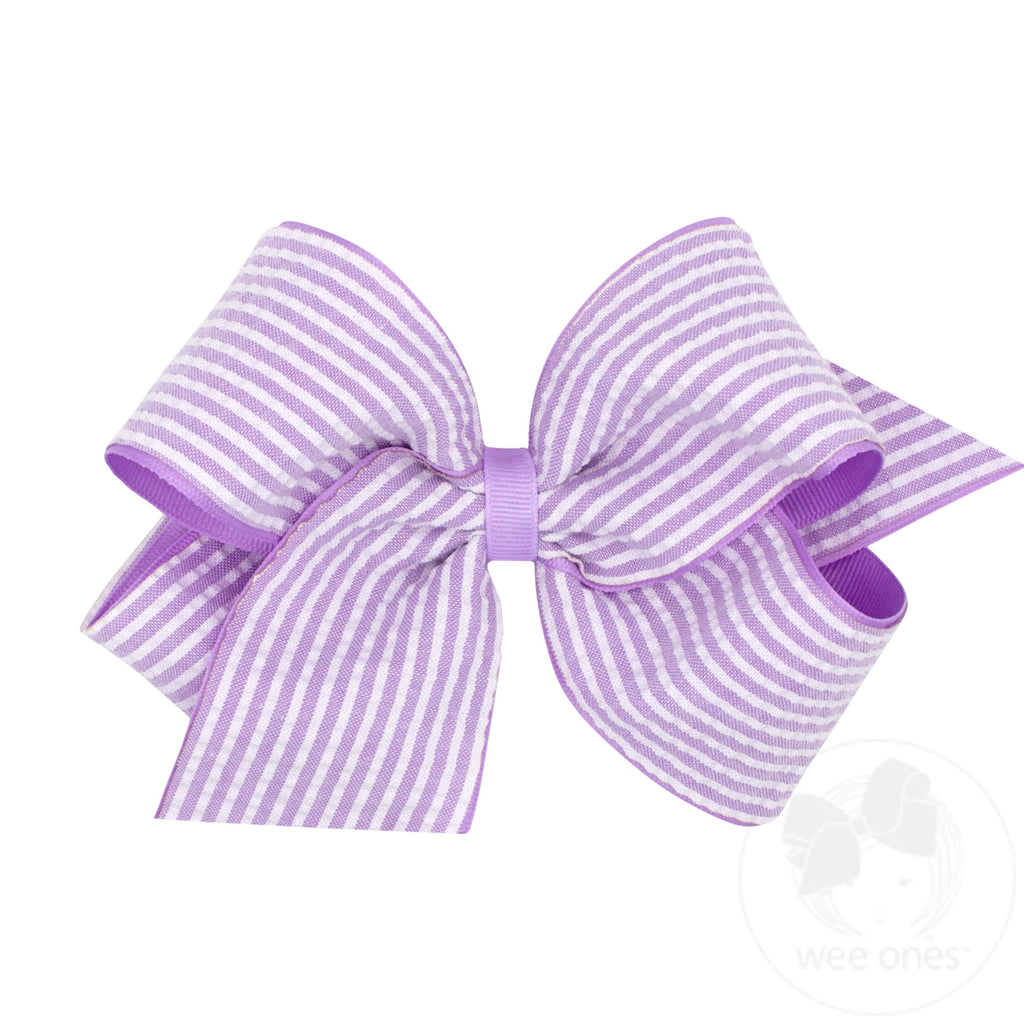 King Genuine Seersucker Fabric and Grosgrain Overlay Hair Bow