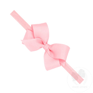 Mini Grosgrain Girls Hair Bow on a Soft Elastic Baby Band