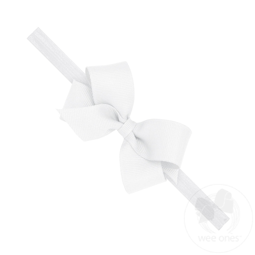 Mini Grosgrain Girls Hair Bow on a Soft Elastic Baby Band