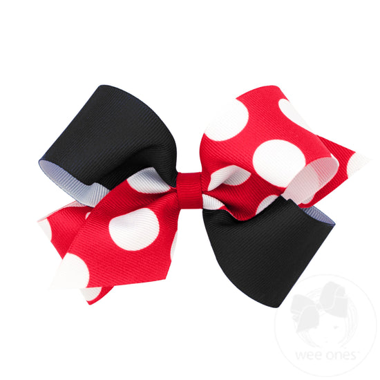 Medium Two-Tone Solid and Huge Dot Printed Grosgrain Hair Bow