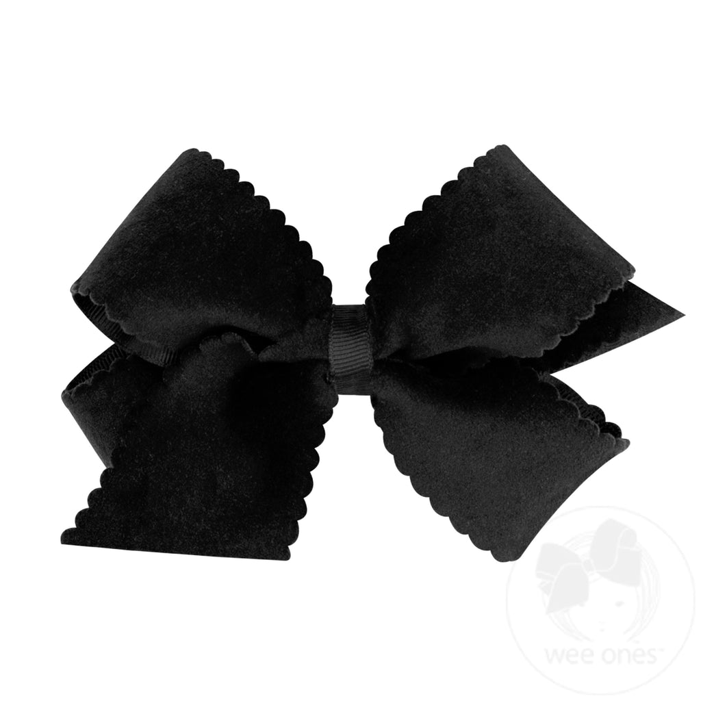 Medium Grosgrain Hair Bow with Scalloped Edge Faux Velvet Overlay