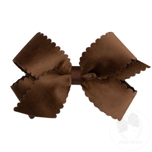 Medium Grosgrain Hair Bow with Scalloped Edge Faux Velvet Overlay