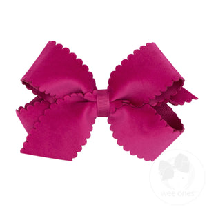 Medium Grosgrain Hair Bow with Scalloped Edge Faux Velvet Overlay