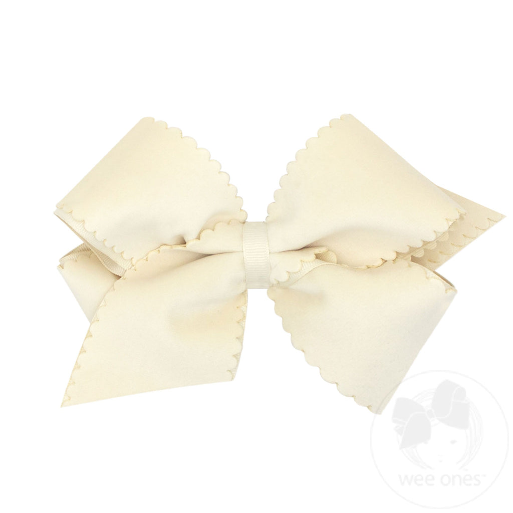 Small King Grosgrain Hair Bow with Scalloped Edge Faux Velvet Overlay