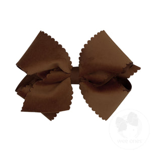 Small King Grosgrain Hair Bow with Scalloped Edge Faux Velvet Overlay