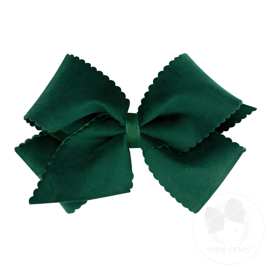 Small King Grosgrain Hair Bow with Scalloped Edge Faux Velvet Overlay