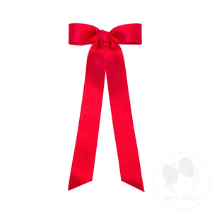 Mini French Satin Hair Bowtie with Knot Wrap and Streamer Tails