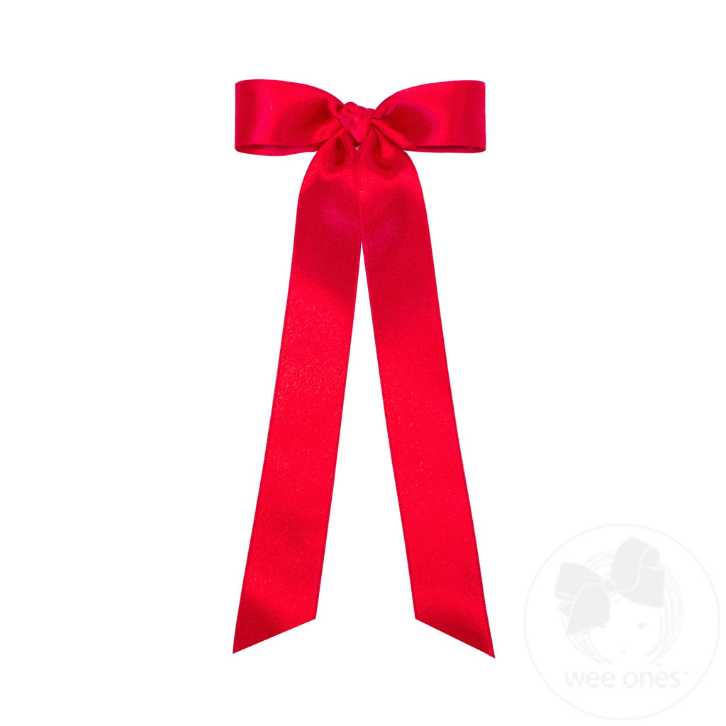 Mini French Satin Hair Bowtie with Knot Wrap and Streamer Tails