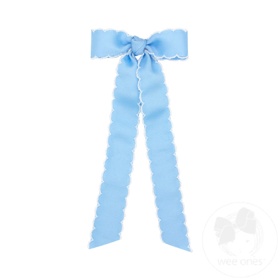Mini Grosgrain Moonstitch Hair Bowtie with Knot Wrap and Streamer Tails