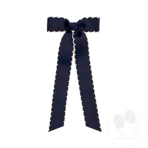 Mini Grosgrain Moonstitch Hair Bowtie with Knot Wrap and Streamer Tails