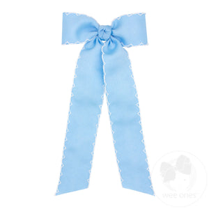 Medium Grosgrain Moonstitch Hair Bowtie with Knot Wrap and Streamer Tails