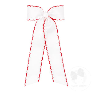 Medium Grosgrain Moonstitch Hair Bowtie with Knot Wrap and Streamer Tails
