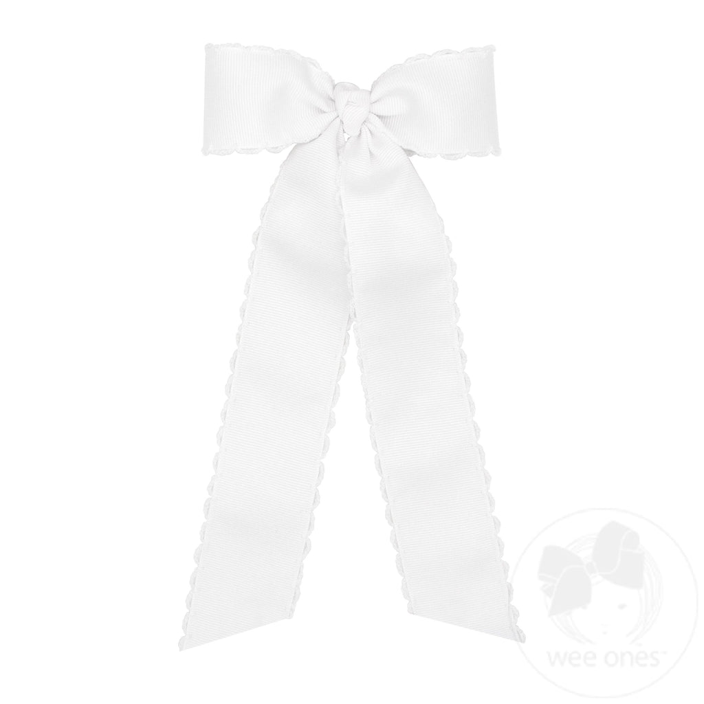 Medium Grosgrain Moonstitch Hair Bowtie with Knot Wrap and Streamer Tails