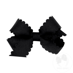 Mini Grosgrain Hair Bow with Scalloped Edge