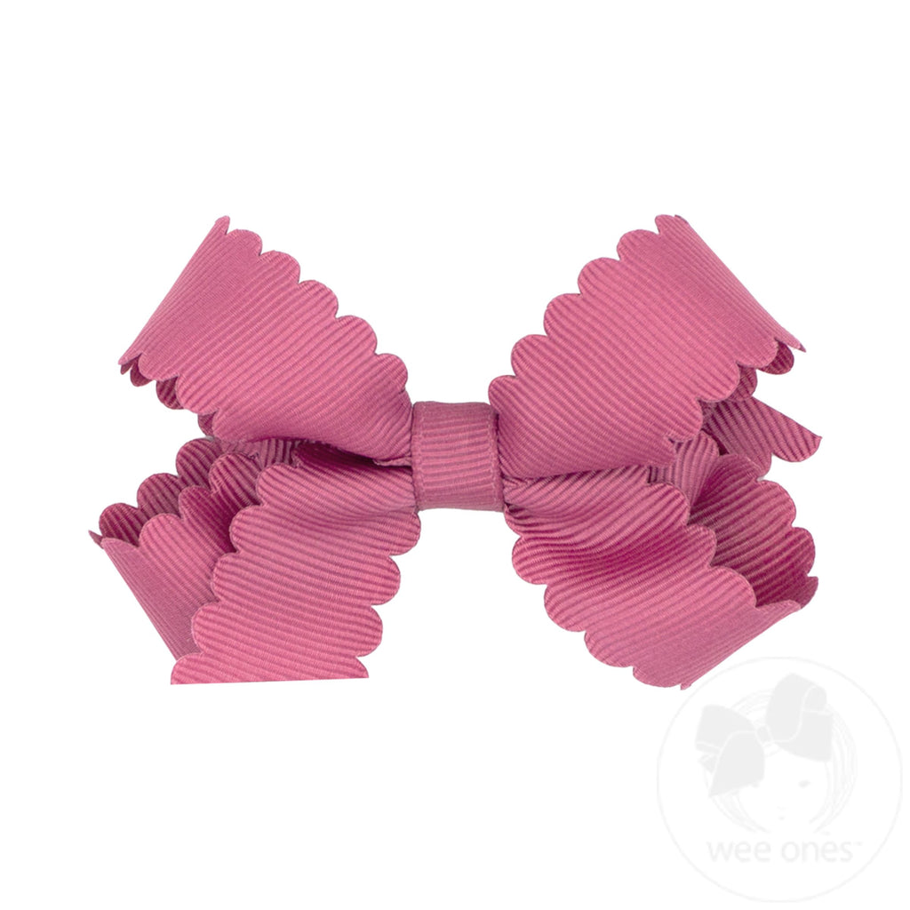 Mini Grosgrain Hair Bow with Scalloped Edge