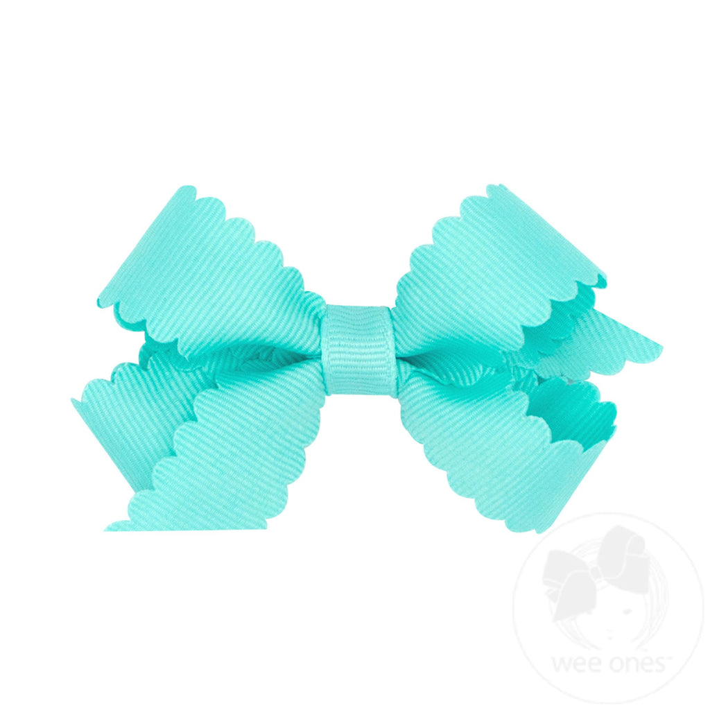 Mini Grosgrain Hair Bow with Scalloped Edge