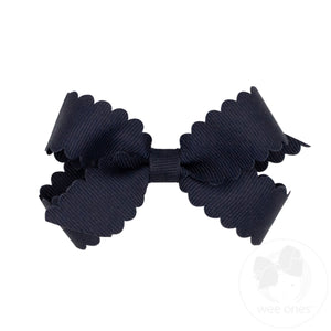 Mini Grosgrain Hair Bow with Scalloped Edge