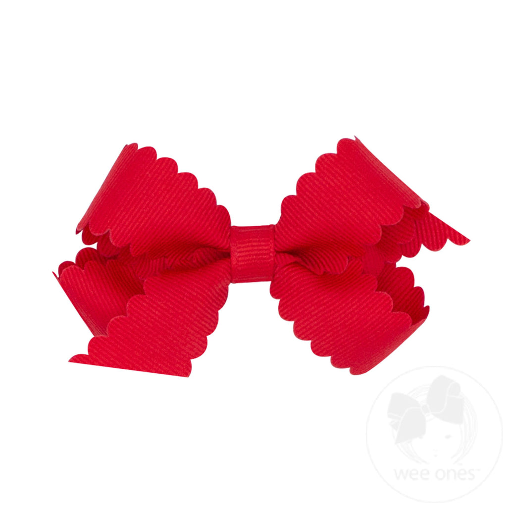 Mini Grosgrain Hair Bow with Scalloped Edge