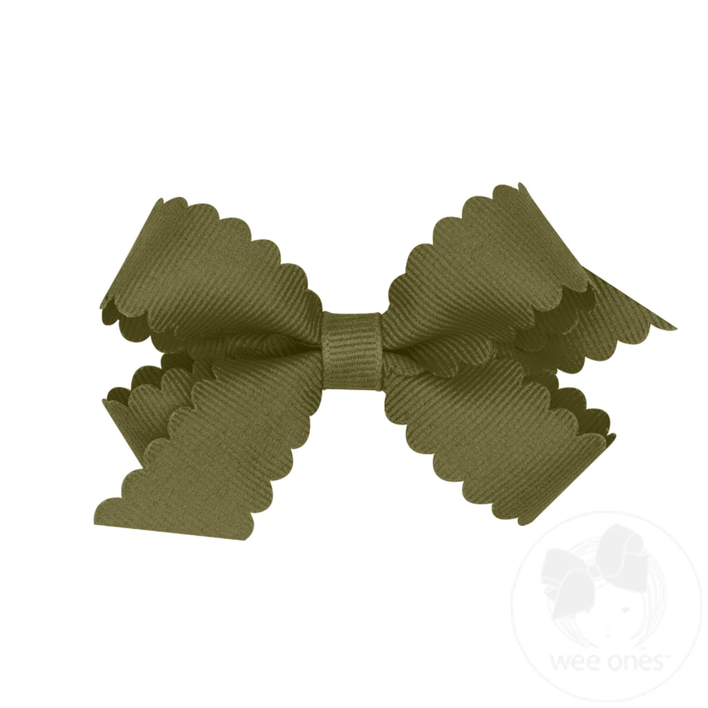 Mini Grosgrain Hair Bow with Scalloped Edge