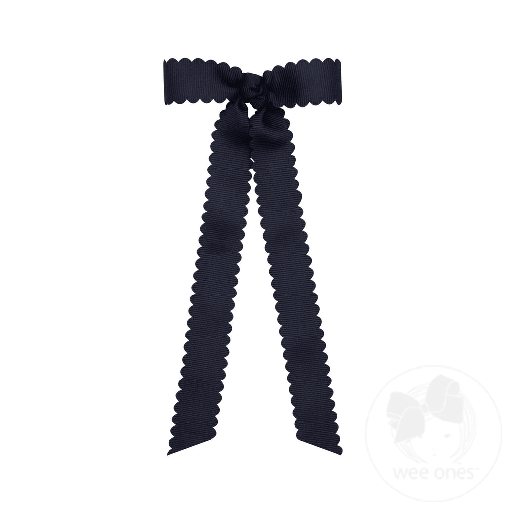 Mini Grosgrain Bowtie with Scalloped Edge, Knot Wrap, and Streamer Tails