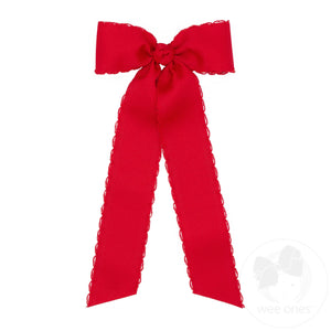 Medium Grosgrain Bowtie with Matching Moonstitch Edge, Knot Wrap and Streamer Tails
