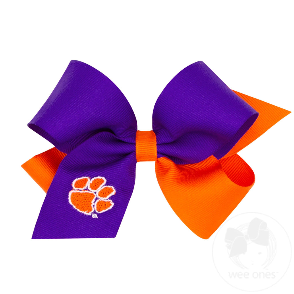 Medium Clemson Tigers Two-Tone Embroidered Hair Bow