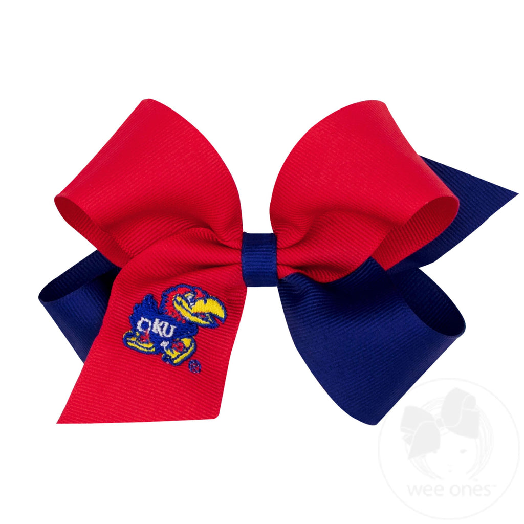 Medium Kansas Jayhawks Two-Tone Embroidered Hair Bow