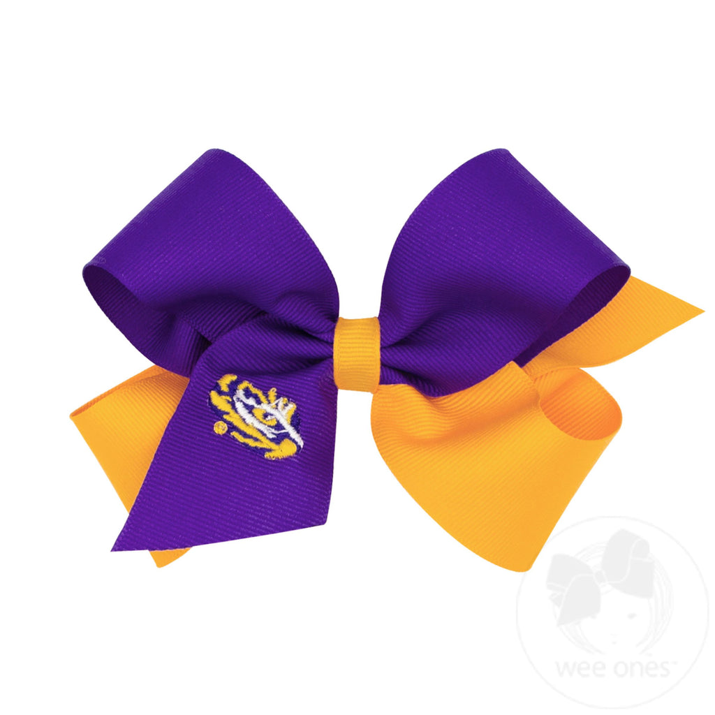 Medium Two-tone Collegiate Embroidered Grosgrain Hair Bow