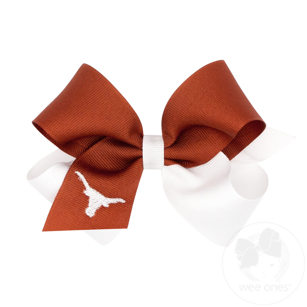 Medium University of Texas Longhorns Two-Tone Embroidered Hair Bow