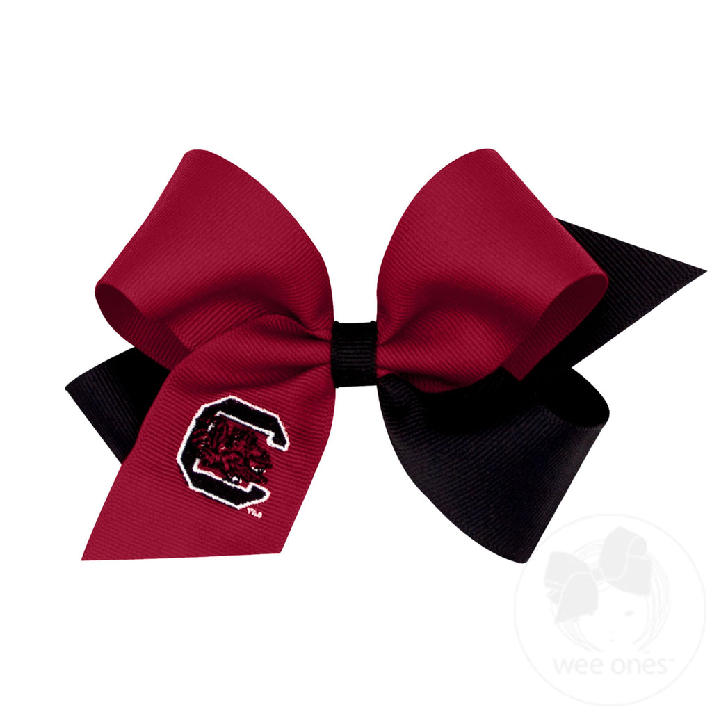 Medium South Carolina Gamecocks Two-Tone Embroidered Hair Bow