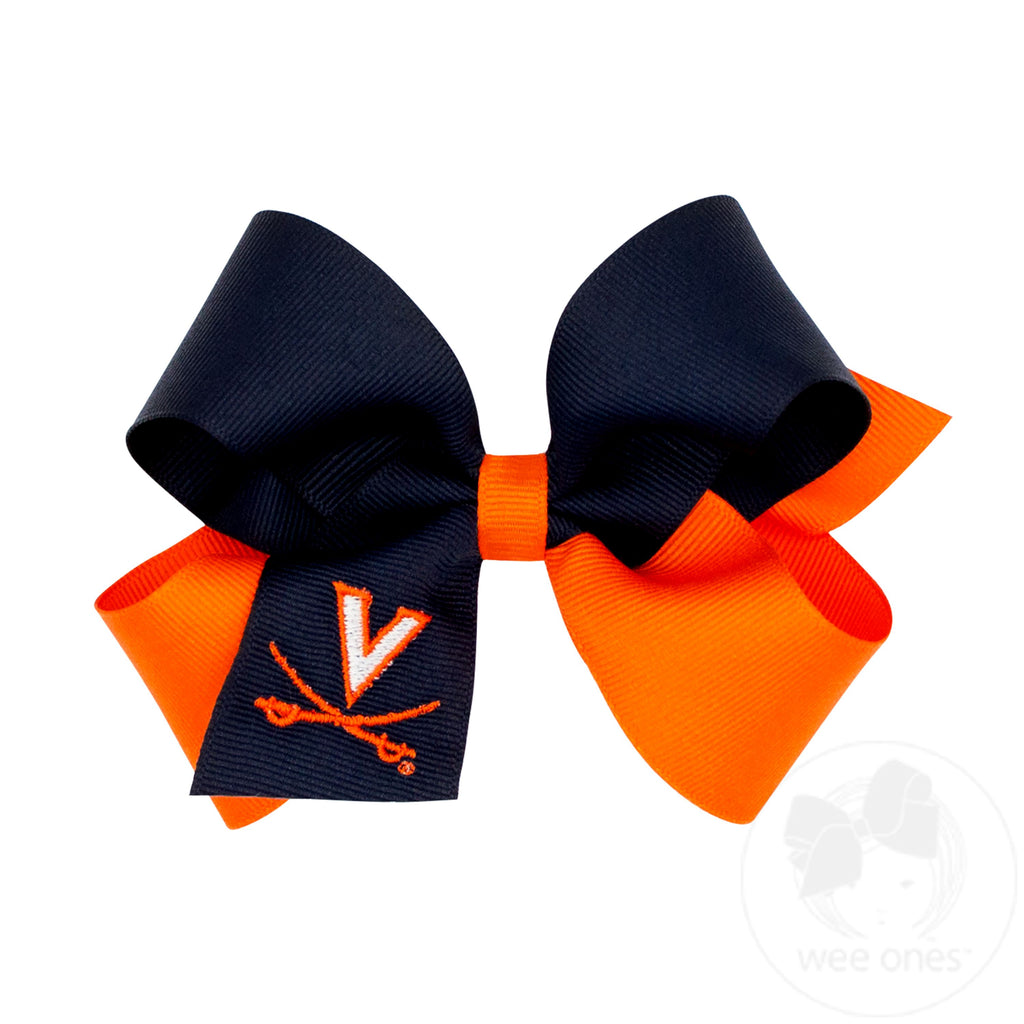 Medium Two-tone Collegiate Embroidered Grosgrain Hair Bow